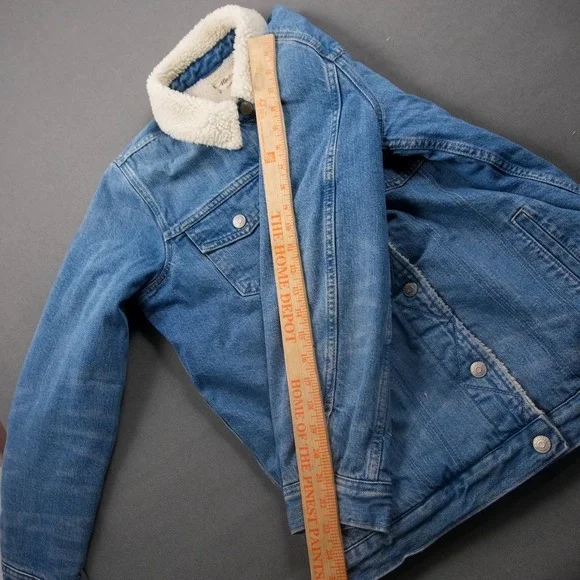 Madewell Western Women Sherpa Lined Denim Jacket Oversized Jean Trucker Coat S - Picture 7 of 11